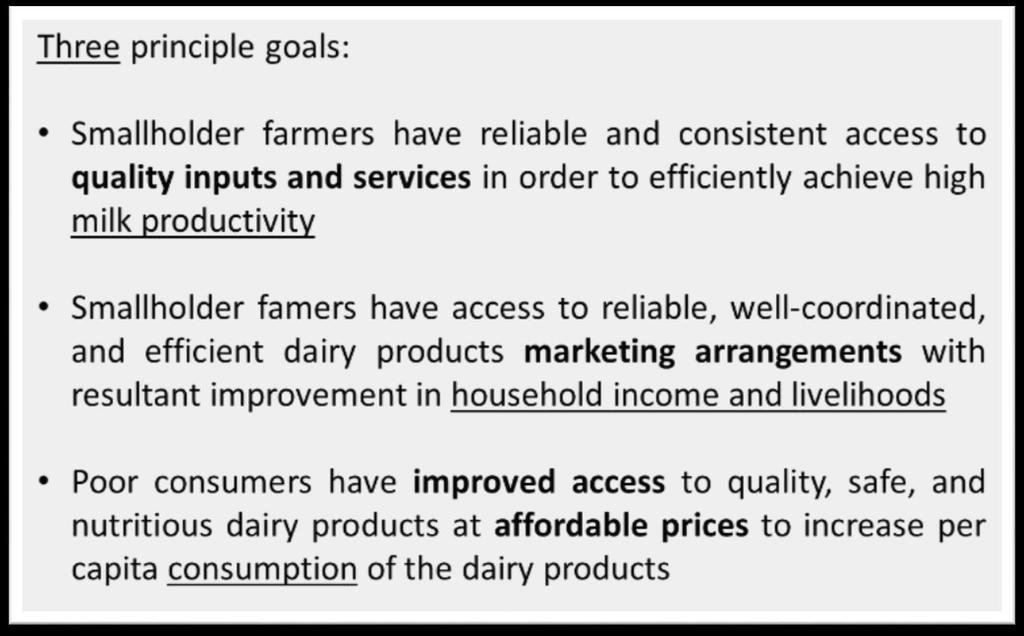 Long term goals Vision: an inclusive and sustainable development of the dairy value chain by 2023.
