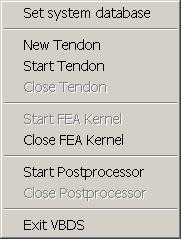 3.5 THE MAIN MENU OF BRIDGE FEA KERNEL The top-level pull-down menu of FEA Kernel contains: VBDS, View, Static, Live Load, Construction Control, Dynamic/Stability, Other, Window and Help. 3.5.1 VBDS MENU VBDS menu, as shown in figure 1.