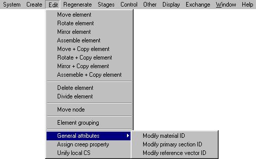Edit menu covers all the commands for the element editing, including: Move element Rotate element Mirror element Assemble element Move + Copy element Rotate + Copy element Mirror + Copy element