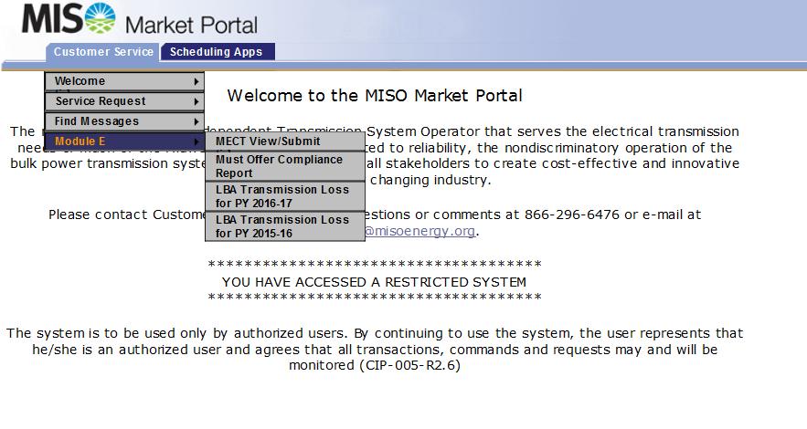 MISO Welcome Home Page for MECT 4.1. MECT Home Page Once the user selects the MECT menu item the system will present them with a new browser window or tab.