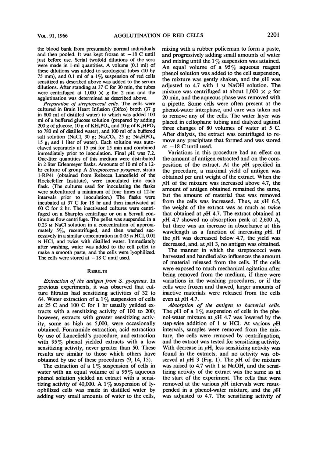 VOL. 91, 1966 AGGLUTINATION OF RED CELLS 2201 the blood bank from presumably normal individuals and then pooled. It was kept frozen at -18 C until just before use.