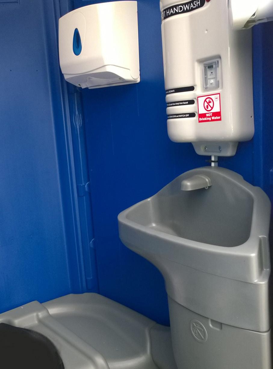Hot or Cold Water supply We provide portable toilets with either hot or cold water supply. Our cold water hand wash toilet has the added benefit of a large, forearm basin.