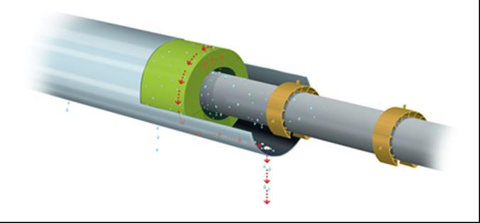 Non contact insulation Spacers ensure an air gap between the steel pipe