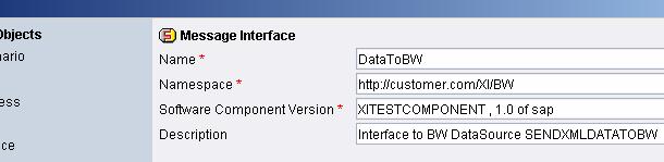 18. Define the Message Interface Name, here DataToBW and a