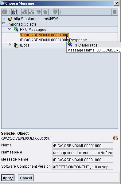 21. Select the RFC message /BIC/CQSENDXML00001000 and