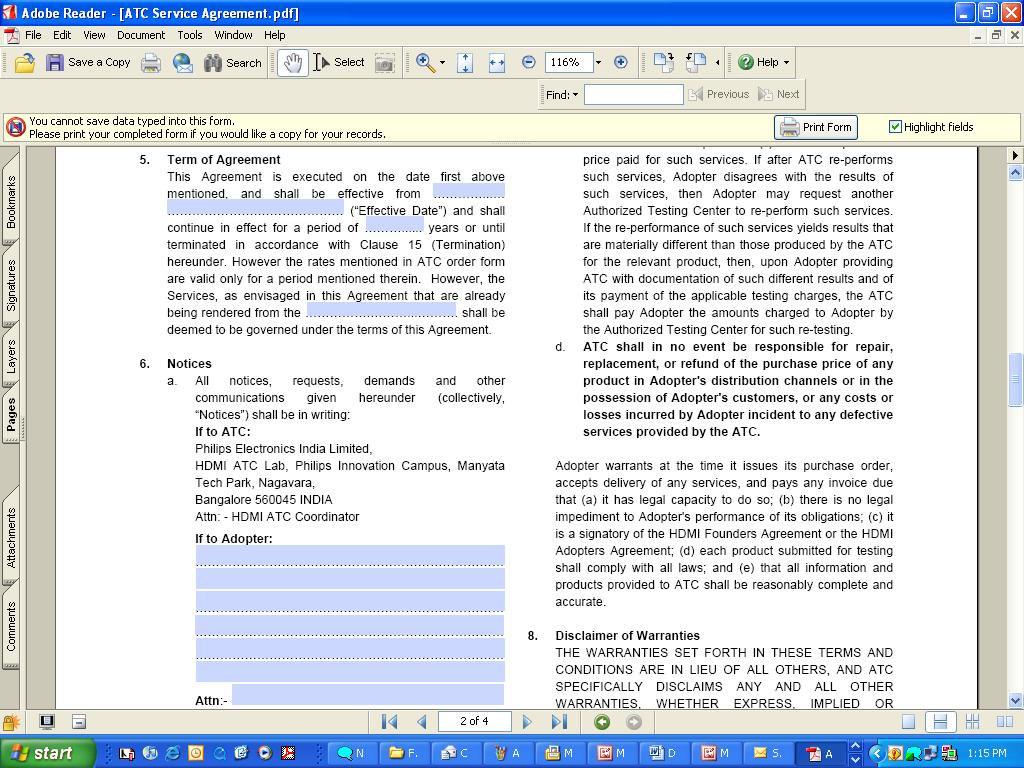 Section-2 (Page: 2) Date of Agreement (like 25 th April 2008) Should be same as in Page-1 Period in years Provide Adopter