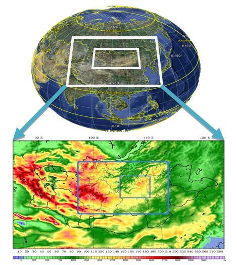 Weather forecasting (WRF, MM5) and NOAH and CLM LSM There are 3 nesting domain with resolution of 9km (255x145),