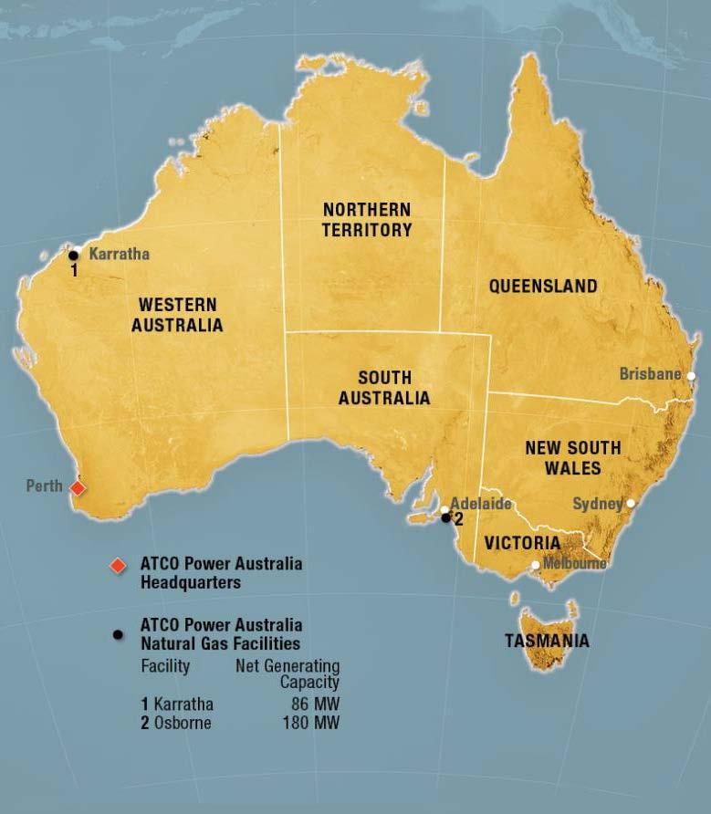 ATCO POWER AUSTRALIA Operates two power generation facilities with a combined capacity of 266 MW Osborne