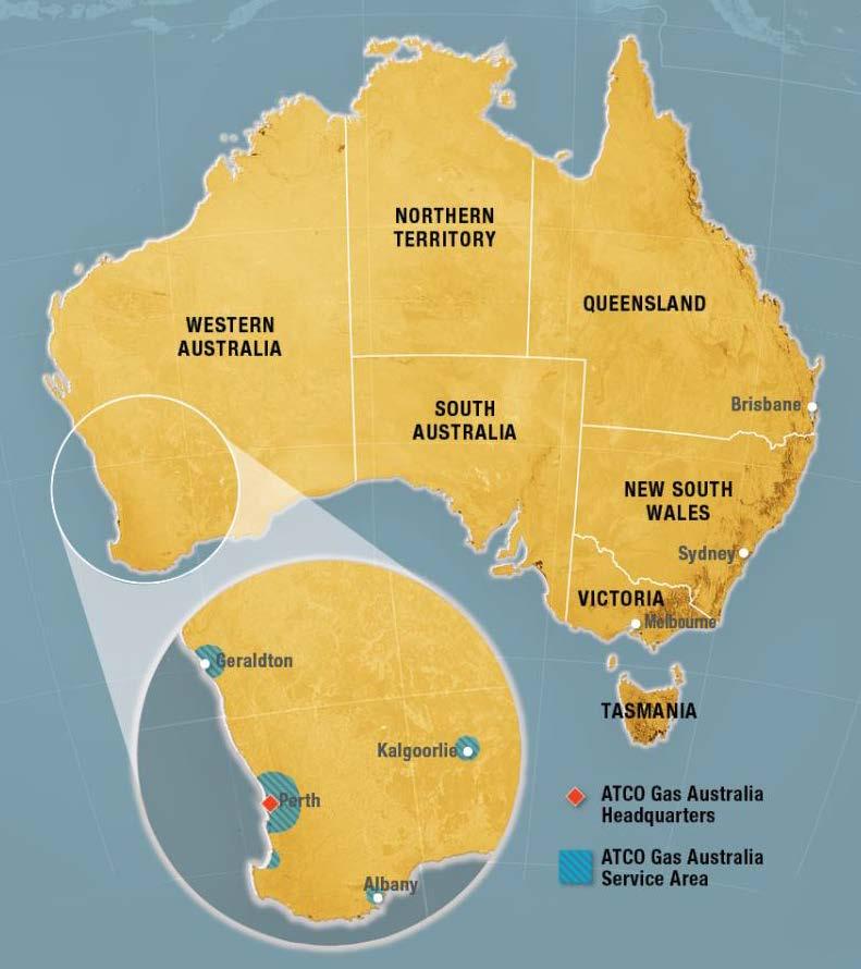 ATCO GAS AUSTRALIA Provides safe, reliable natural gas service to the Perth metropolitan area and the wider Western Australian community Approximately 725,000