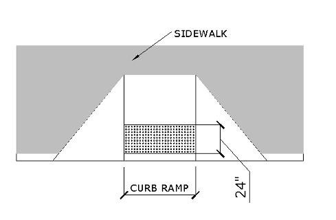 Where a sidewalk crosses a vehicular way, excluding un-signalized driveway crossings. Figure X02.5 G Detectable Warning at Curb Ramp: Figure X02.