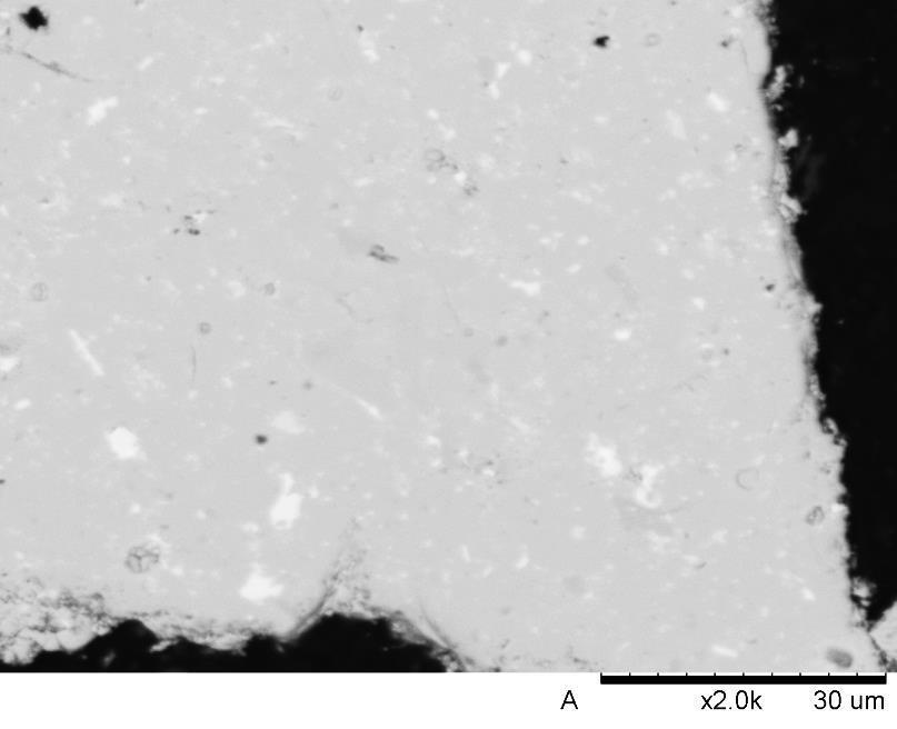 Backscattered SEM micrographs of two particles from the 50:50 mix of compositions A and B processed at 880 ºC and 2000 mbar disproportionation pressure As with the samples processed at 880 ºC in
