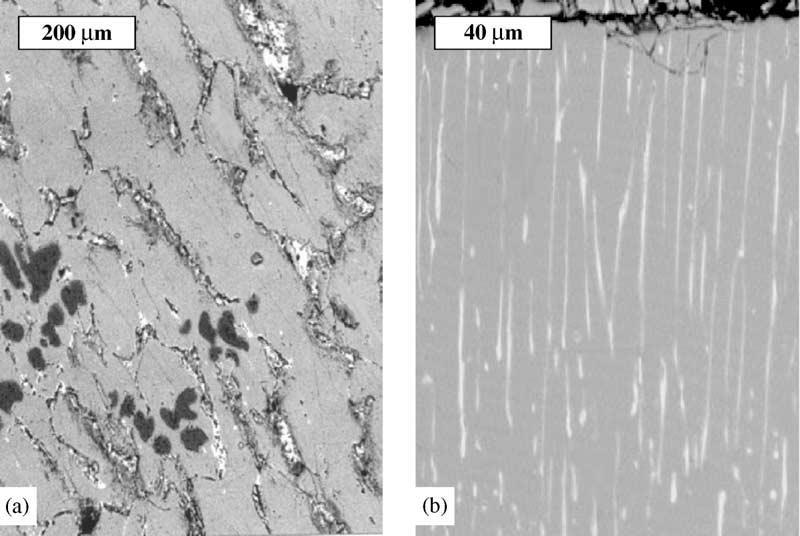 Chapter 3 Literature Review Figure 3.2.2. Backscattered SEM images of a) book mould cast NdFeB and b) strip cast NdFeB. Image from Pei et al.