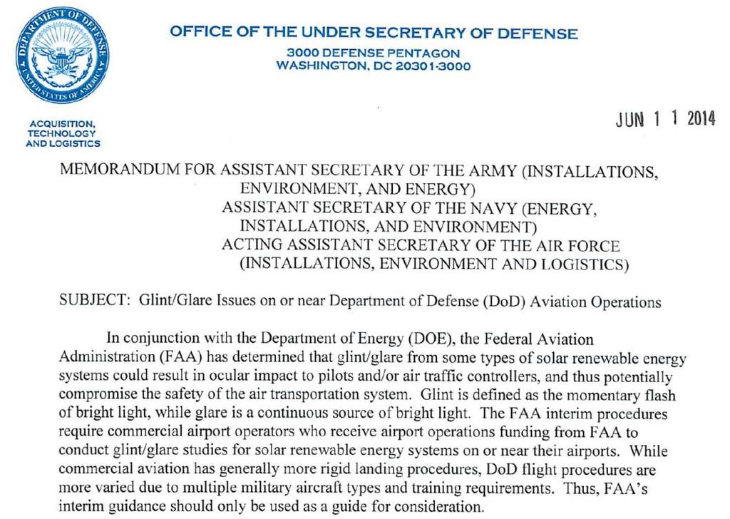 DoD Guidance on Glare and