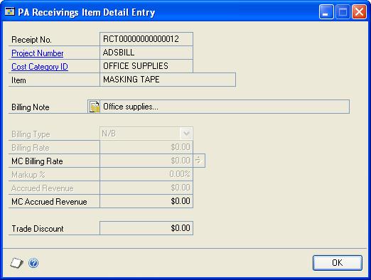 PART 3 RECEIPTS 13. If you are using landed costs, enter a landed cost group ID or accept the default ID. 14. Enter or accept the item tax option and the tax schedule IDs.
