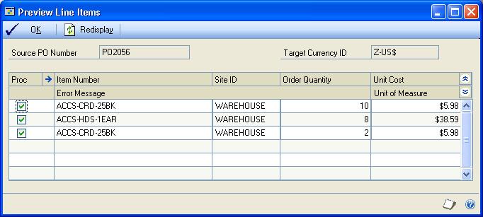 CHAPTER 9 PURCHASE ORDER DETAIL ENTRY 4. Enter or select an existing purchase order to copy from. 5. Select a site option. If you select Use Site, enter or select a site. 6. Select a cost option. 7.