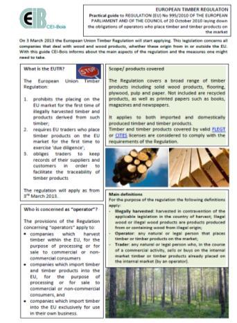 EU Timber regulation Guidance leaflet on the implementation of the European Union Timber Regulation and the requirements for companies operating in the wood and furniture sector, considering the