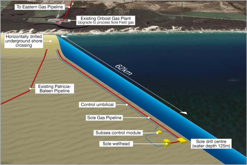 Sole Gas Project development plan Simple development plan, using existing onshore plant with subsea and shore crossing as used in other Victorian gas projects Simple reservoir structure