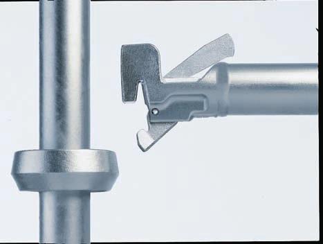 SCAFFOLD ASSEMBLY? The connection between standard and ledger reaches its maximum statical value by applying a light hammer stroke to the captive wedge in the head of the ledger hook.