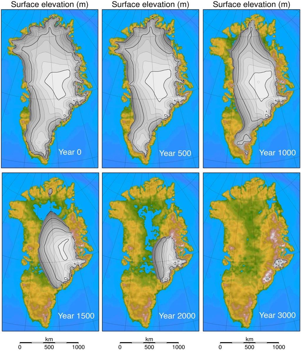 Long-term climate changes: sea level and ice sheets The melting of Greenland ice sheet would take millennia.
