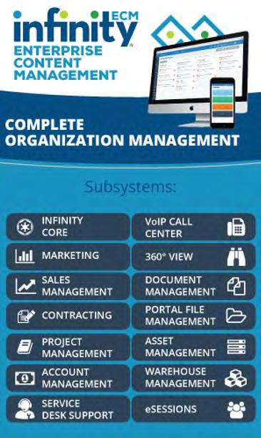 INFINITY ECM Platform Subsystems 3 Within the same application interface INFINITY ECM platform includes different subsystems such as: CRM; Marketing management; Sales management; Contracts and