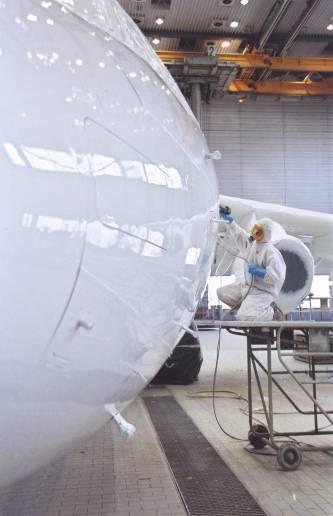 Main drivers in Aerospace sustainable developments Extended durability (lower emission, waste, maintenance costs); Base coat clearcoats Solvent emission reduction Low