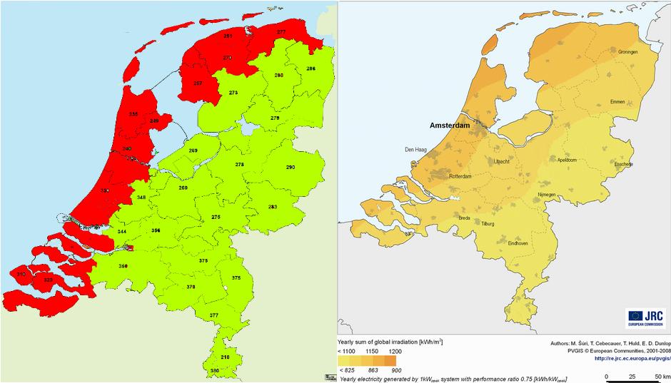 Results: NL Geographical Variation Region PR Annual Yield kwh/kwp Irradiation kwh/kwp