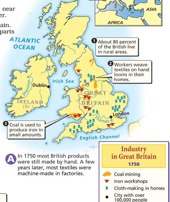 The Industrial Revolution began in England for a variety of reasons England had large deposits of natural resources, especially iron & coal England had