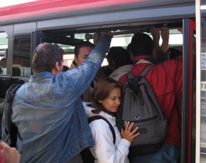 Fig. 8.10 The Manila LRT1 and MRT3 systems are managed to operate almost constantly at crush capacity, making usage somewhat unpleasant. Photo by Lloyd Wright Fig. 8.9 Due to unexpectedly high demand, the Avenida Caracas corridor in Bogotá sometimes suffers from overcrowding at peak periods.