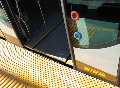 Fig. 8.27 When operating properly, the optical guidance system employed in Las Vegas can align the vehicle within a few centimetres of the platform. Photo courtesy of NBRTI in docking distances.