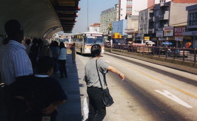 Fig. 8.42 Despite Porto Alegre s system being a premium public transport service along a dedicated busway, customers are sometimes forced to flag down their desired vehicle. Photo by Lloyd Wright Fig.
