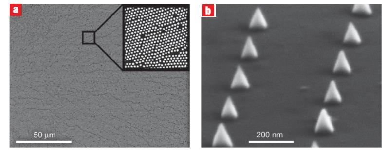 > REPLACE THIS LINE WITH YOUR PAPER IDENTIFICATION NUMBER (DOUBLE-CLICK HERE TO EDIT) < 13 Fig. 5. (a) SEM outline of gold nanocones fabricated over an area of more than 1 μm.