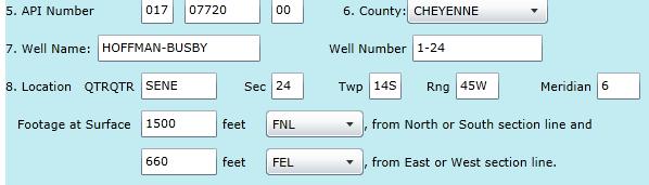 Form 5 - Well Information Tab (2 of 6) Data auto-populated by eforms for API Number in Form 5 Wizard: API Number, County, Well Name and Number, Description of Legal Location, Footage at Surface The