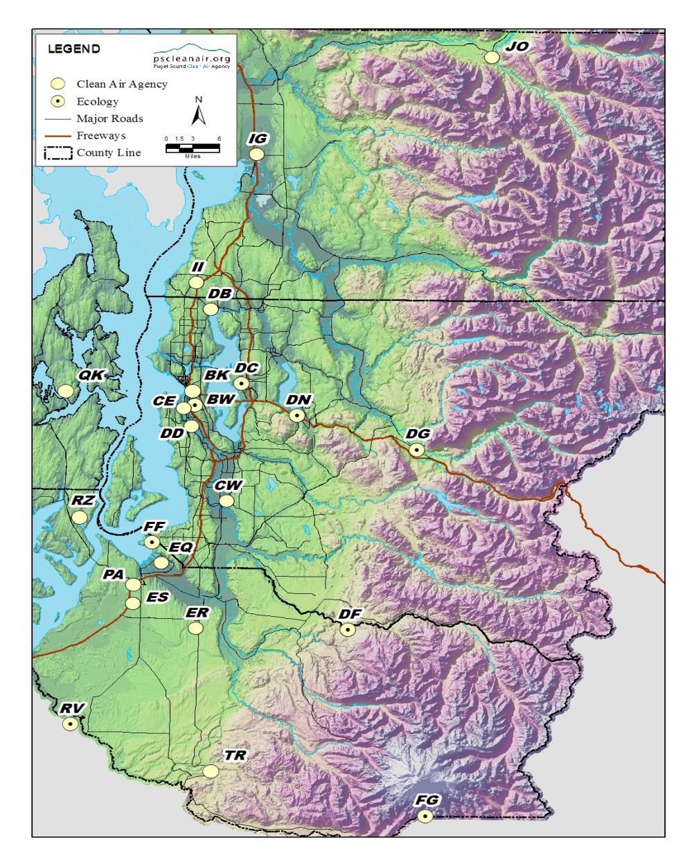 2015 Air Quality Data Summary Monitoring Network The Agency and Ecology operated the Puget Sound region's monitoring network in 2016.