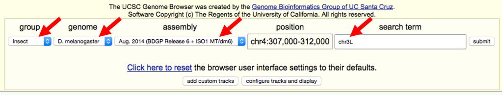 3. After resetting the browser, change the following fields in the "Genome Browser Gateway" section (Figure 3): Select "Insect" under the "group" field, and select D.