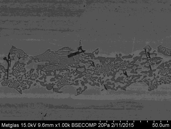 The SEM images from the brazement sample coupons for SS316 and SS444 brazed with MBF67 foil are shown in Fig 5a and Fig 5b respectively.
