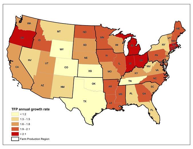 Background (I) TFP growth varied across regions (1960-2004), with some states growing faster than the others.