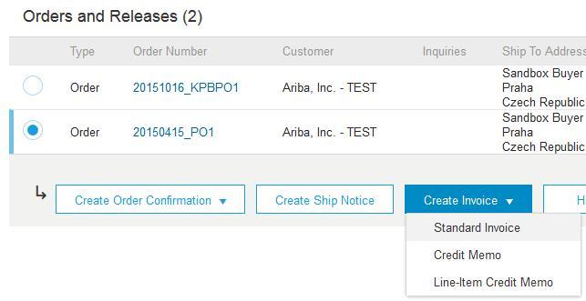 From the home screen within your Ariba Network account, select the Create dropdown menu and select PO Invoice.