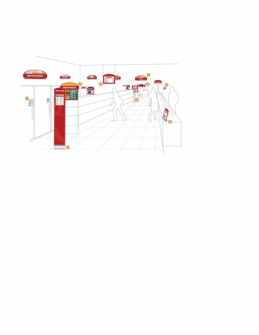 signage system Key 1 2 Station ID / Area Identification Menu Board & Specials Display 3 4 5 6 7 8 Menu Board Display Freestanding StandUp & Poster Displays Gondola Displays CounterToppers Item