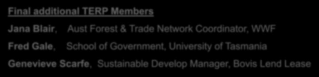 Aust Forest & Trade Network Coordinator, WWF School of Government, University of