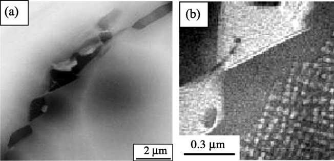 microscope operating at 200 kev. Fig. 4 shows the TEM photographs of as-produced sample prepared by jet electro-polishing technique.