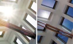 The top portion redirects incoming light onto the ceiling, while the bottom set provides shading in the same way as a normal venetian blind.