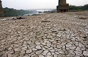 Dried-up bed of the Red River, near long Bien bridge in Hanoi, Vietnam, on Dec.