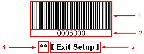 Programming Barcode/Command/Function The figure above is an example that shows you the programming barcode and command for the Exit Setup function: 1. The Exit Setup barcode 2.