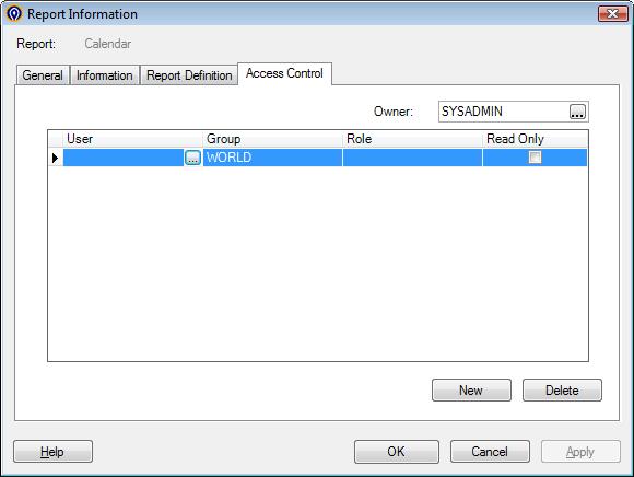 Report Information Access Control Tab View and modify the security access on a report by report basis Reports can be