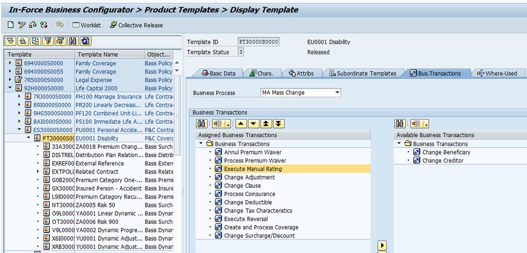 3.11.4 Mass Change Execute Manual Rating Overview The business transaction Execute Manual rating (P_B_S_MRT_XCT) is mass-enabled for use in the Mass Change business process to perform the following