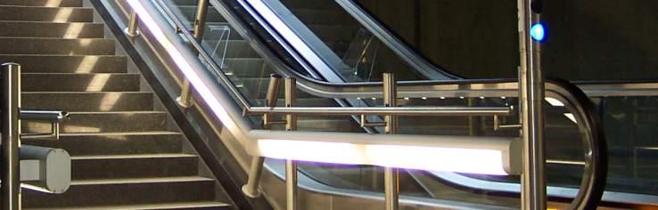 HANDRAILS Depending on how they look or fit best on-site, our handrails are available in angular or oval shapes. They are made of extruded aluminium profiles with structured Makrolon covers.