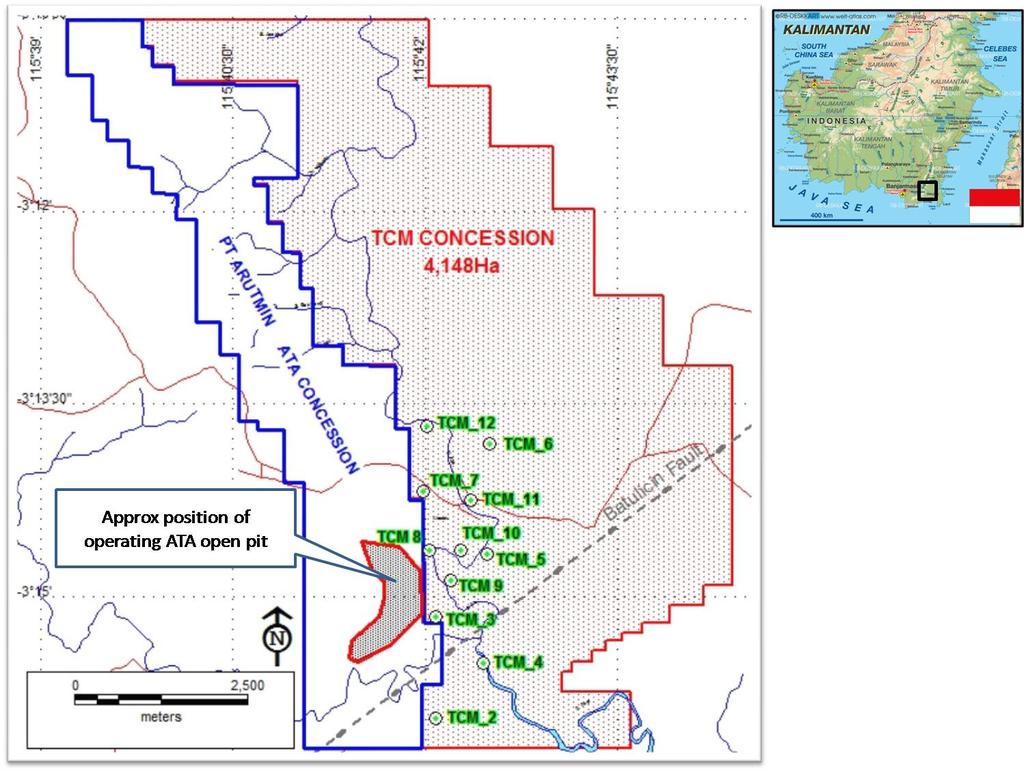 The coal resources have been defined in the southern part of the TCM concession, covering approximately 16% of the 4,150Ha concession area and immediately adjacent to the 2Mtpa ATA open pit mine