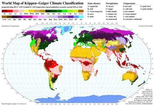 Climate Change World Map of Köppen-Geiger Climate Classification