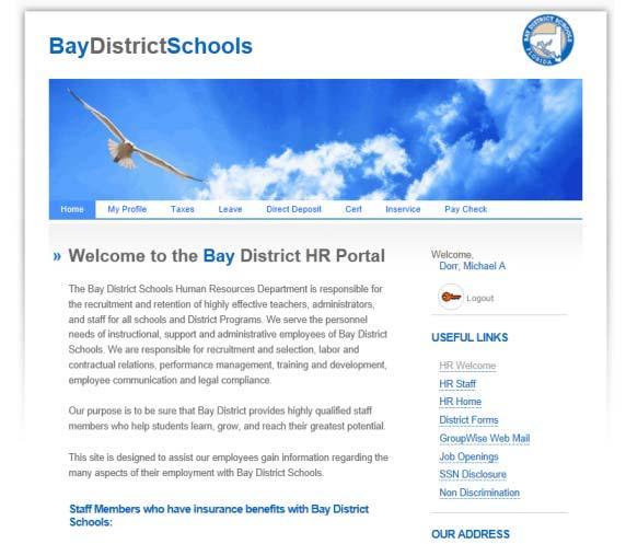 Section 3: HR Portal pages Bay District Schools HR Portal Instructions The HR Portal home page is displayed above.