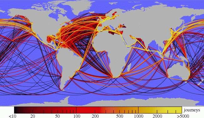 Global Shipping Routes Plotted by AIS GPS 2010 Busiest Routes: (1) Panama Canal, (2) Suez